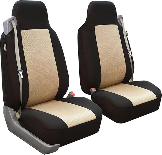 FH Group All Purpose Flat Cloth Car Seat Covers for Bucket Seats, 2 Piece Universal Fit, Washable Seat Covers for SUV, Sedan, Van - Front Set Beige