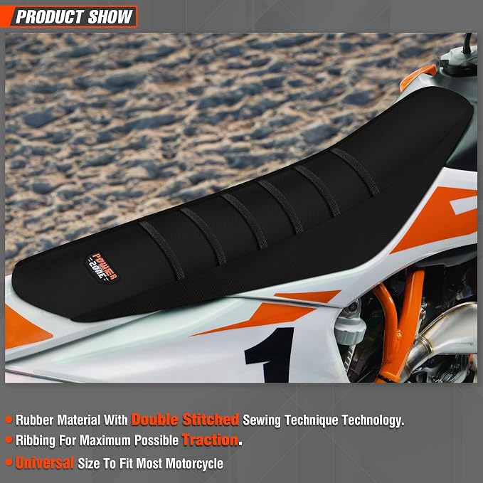 Universial Dirt Bike Seat Cover - Soft Ribbed Rubber Seat Covers for Motorcross Enduro (Black-2)