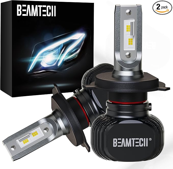BEAMTECH H-4 Bulbs, S1 Series 900-3 Fanless 300% Brighter Fog Light | H4/9003 Bulbs, 6500K White Light Pack of 2