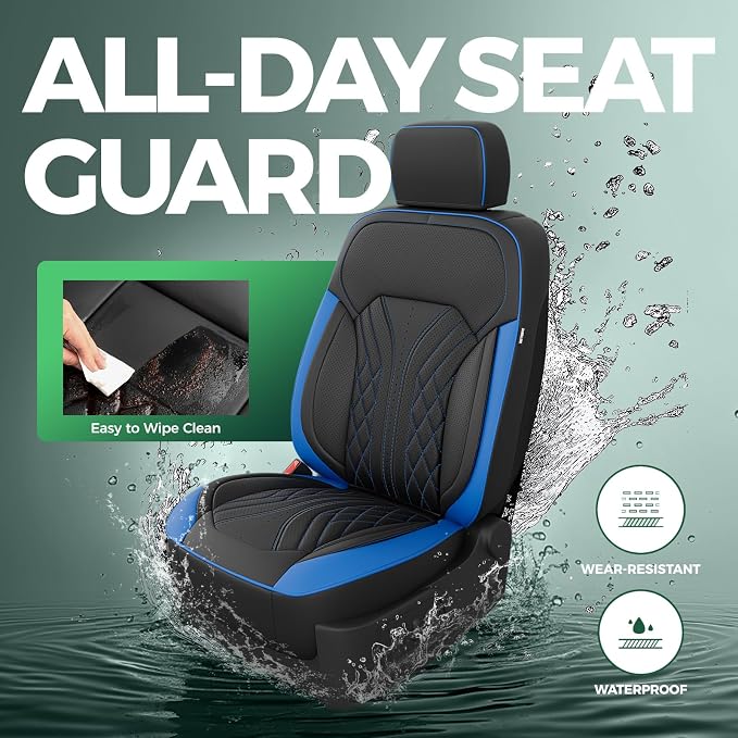 Truck Leather Seat Covers for Chevy Silverado Gmc Sierra 2019-2026 | Crew Cab 1500/2500/3500HD, Bucket Seat, NO Rear Seatback Storage, Scratch-resistant, Easy-clean, Pickup Protector, Full Set