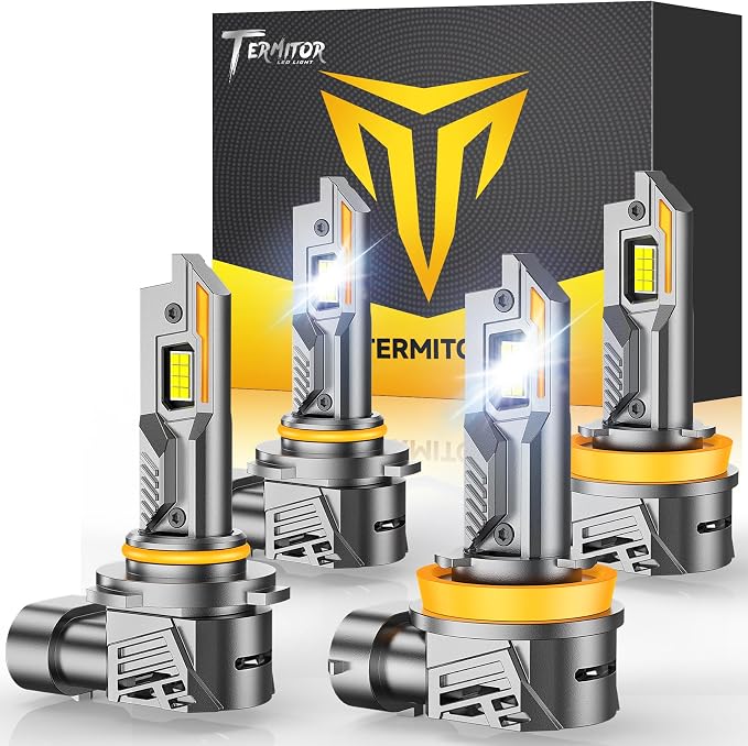 Termitor H11/H8/H9 + 9005/HB5 Light Bulbs Combo, 100,000LM 16X Ultra-Bright, 6500K Cool White, 1:1 Mini Size, 90K+ Hrs Service Life, H11 9005 Off-Road Fog Light, Plug-N-Play, Special Bulbs, Pack of 4