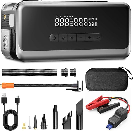 Jump Starter with Air Compressor Portable Car Battery Jump Box 4000A | 12V Lithium Car Battery Booster with Vacuuming & Blowing Cleaning, Up to 9.0L Gas and 8.0L Diesel Engines, Car Accessories