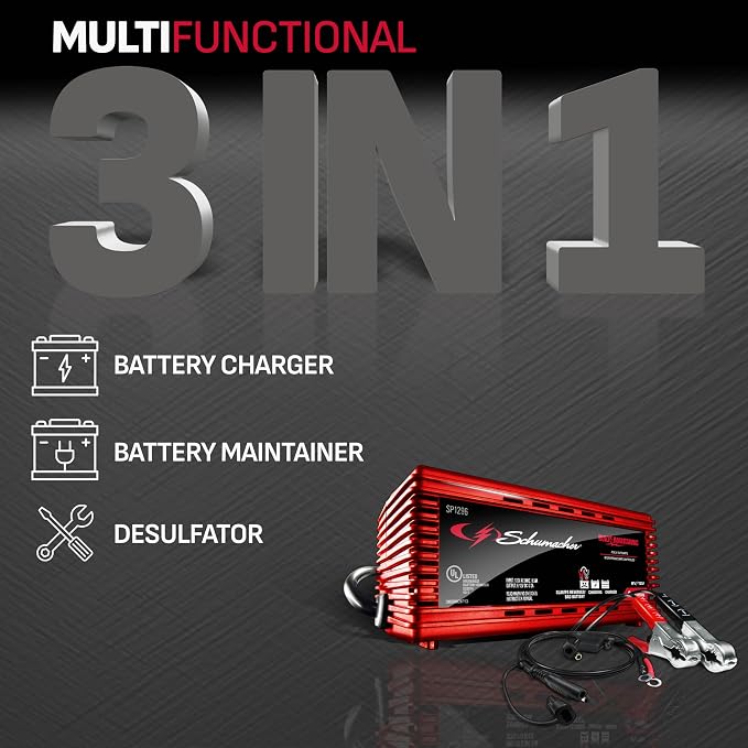Schumacher Electric Battery Charger and Maintainer, SP1296, 3-in-1, Fully Automatic, 2 Amps, 6 Volt, 12 Volt, for Motorcycle, Power Sport, Car, and Marine Batteries (Pack of 2)