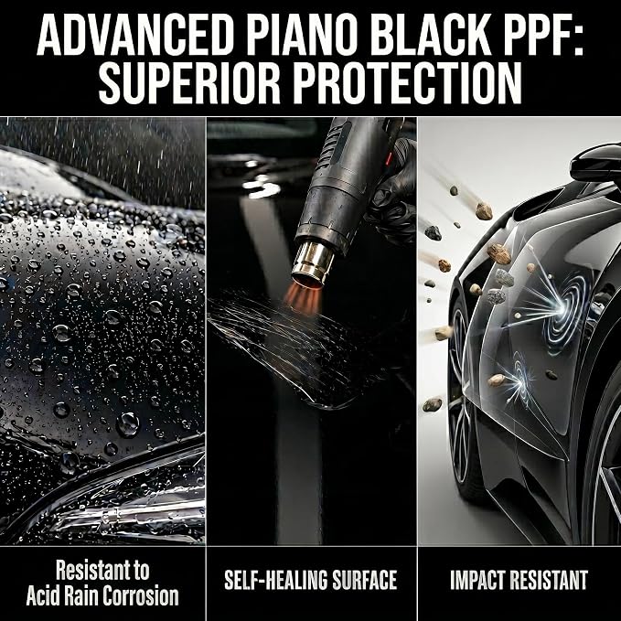 Piano Black PPF Paint Protection Film 50FT x 5FT Roll with PET Liner, Ultra Gloss Finish, Bubble-Free & Repositionable Adhesive, UV Protection for Cars, SUVs, Trucks (Ultra Gloss Black PPF)