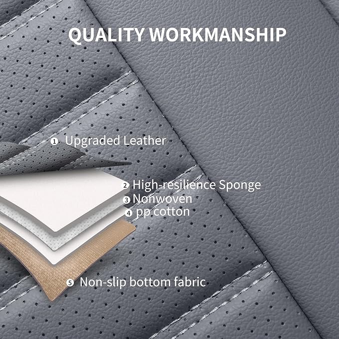 HChengkikz Front Car Seat Cover, Faux Leather, Waterproof (Gray) | Breathable, Airbag Compatible, Easy Maintenance, Universal Fit for Most Sedans SUVs Pick-ups Trucks
