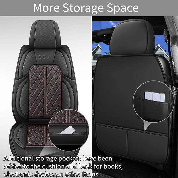 Car Seat Cover Custom Fit for Ford F150 2009-2026 Faux Leather Seat Cover Set Compatible with Regular Cab Super Cab Super Crew Pickup Truck Cushions (Black Redline, Front Seat)