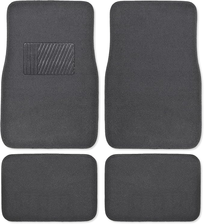 Premium 4 Piece Set of Carpet Car Floor Mats with Vinyl Safety Heel Pad for Car, Truck, SUV, Coupe Sedan, Black (MT-100-BK) Pack of 1