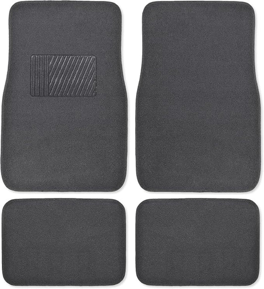 Premium 4 Piece Set of Carpet Car Floor Mats with Vinyl Safety Heel Pad for Car, Truck, SUV, Coupe Sedan, Black (MT-100-BK) Pack of 1