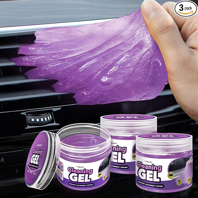 FiveJoy Car Cleaning Gel Kit - Universal Car Detailing Putty for Car Interior - Reusable Clean Goop Cleaner Supplies Auto Slime for Home, Office, Keyboard, Computer (Purple, 3Pack (16.8oz))