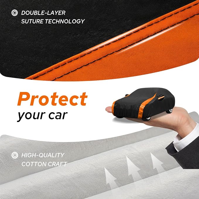10-Layer Car Cover Waterproof All Weather for Automobiles, Soft Cotton Lining Outdoor Full Covers with Door Zipper, Universal Fit for Sedan Up to 167" L, Size A2 (See Size Chart)