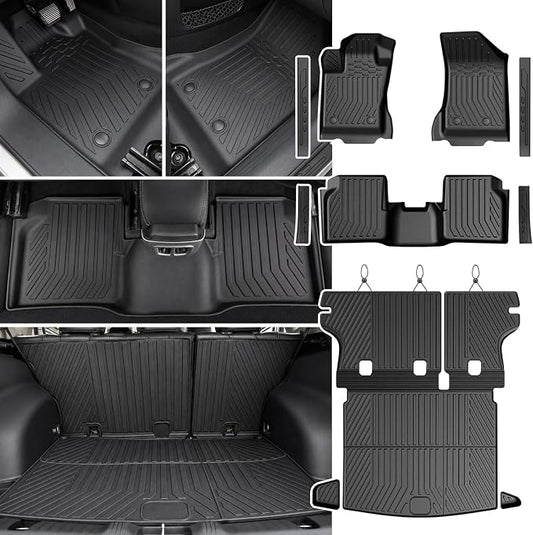 Floor Mats Set for Jeep Compass 2017-2025 2026, All Weather TPE Cargo Liner Trunk Mat Backrest Mat Door Sill Guards Accessories Fit New Body Style 2nd Generation