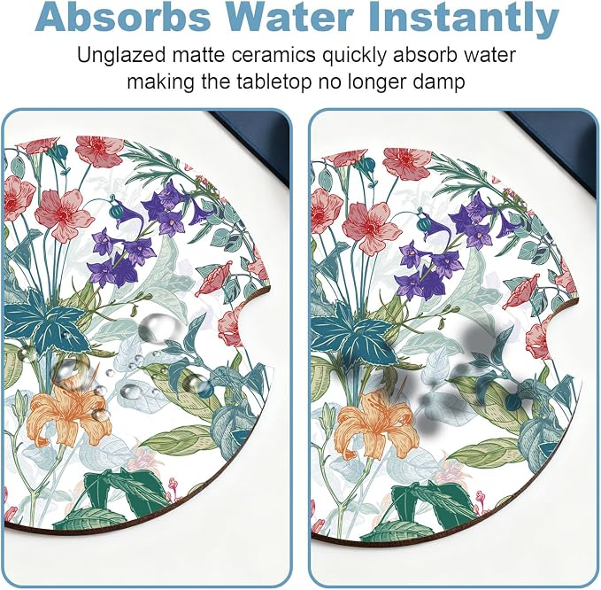 Car Cup Holder Coaster Set of 2, 2.56 in Ceramic Coasters, Scratch-Resistant Cork Backing, Finger Groove Design for Easy Placement, Cute Car Accessories Interior for Women (Trumpet Flower)