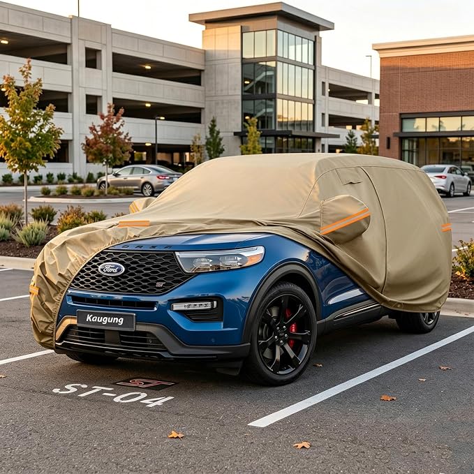 Kaugung Custom Fit Car Cover for Ford Explorer (2006-2026), Heavy Duty All Weather Waterproof Outdoor SUV Cover, Sun Rain Snow UV Protection with Driver Door Zipper, Mirror Pockets & Air Vents