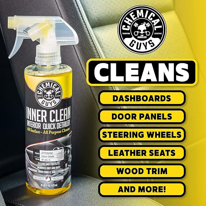 Chemical Guys, InnerClean Interior Quick Detailer, Pineapple Scent, 32 oz | Spray-and-wipe detailer cleans and refreshes dashboards, door panels, seats and trim, pineapple scent, non-greasy