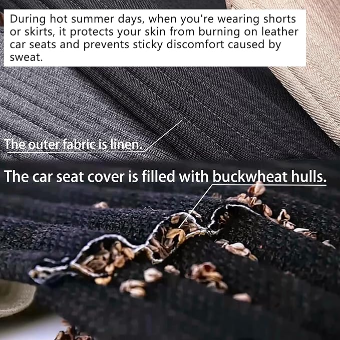 Suninbox Car Seat Covers Universal Car Seat Covers Pads Mat,Buckwheat Hull Bottom Seat Covers for Cars,Cooling Seat Covers Breathable Comfortable Ventilated (Beige Front Seat)