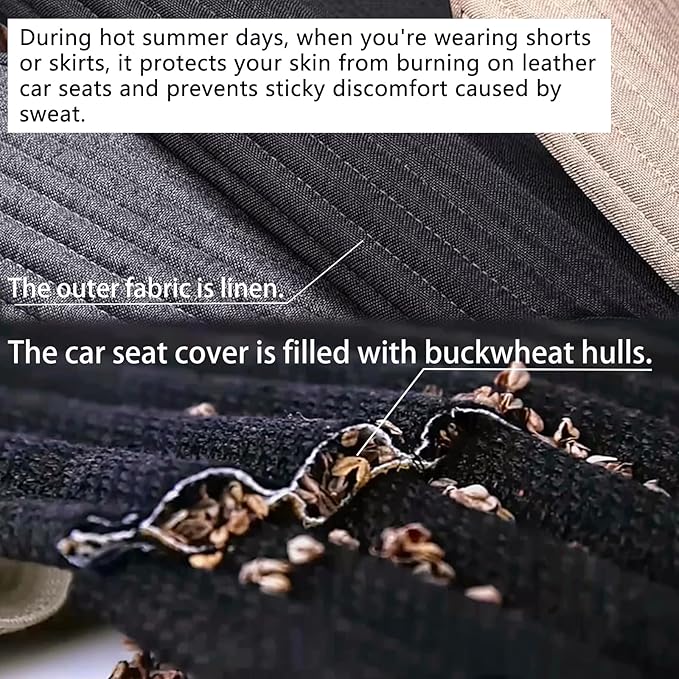 Suninbox Car Seat Covers,Cloth Car Seat Cover,Buckwheat Hull Cooling Car Seat Covers,Universal Car Seat Protector, Breathable Comfortable Ventilated Front Seat Only,Black