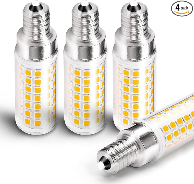 E12 Dimmable 6 Watt LED Light Bulb AC120V 600lm Warm White 2700K, 4 Pack | T6 C7 Candelabra Small Base, 60 Watt Halogen Equivalent, for Ceiling Fan Chandelier Pendant Wall Sconces Salt Lamp