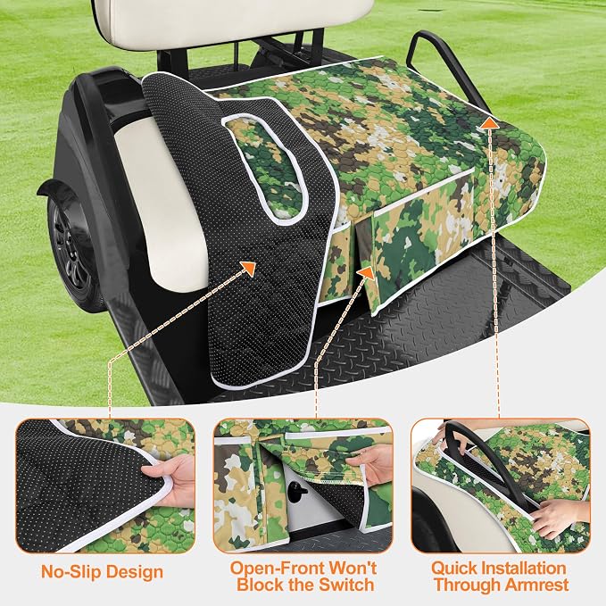 PGmoon Golf Cart Seat Covers with 4 Front Pockets & Nonskid Bottom