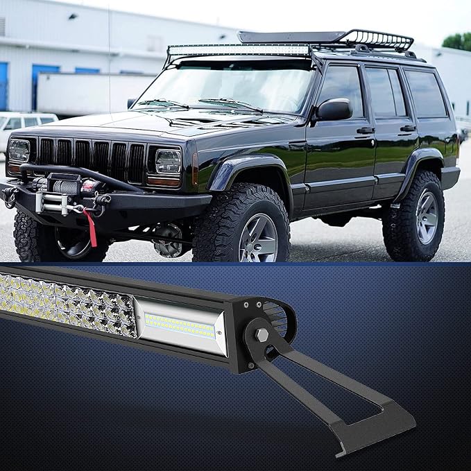 Nilight 2PCS 50 inch Curved LED Light Bar Bracket at Upper Windshield Roof Cab for 1984-2001 Jeep Cherokee XJ & 1986-1992 Comanche MJ