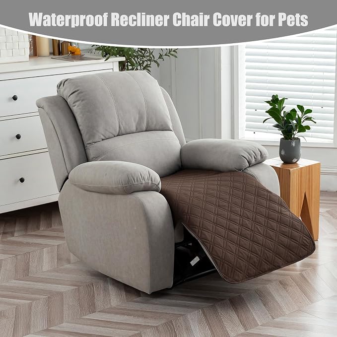 Genina Waterproof Recliner Chair Covers, Recliner Cover for Dog Pets Friendly, Washable Antislip Reclining Chair Cover Furniture Protector, Sofa Slipcover for Living Room(23.6inch/Chocolate)