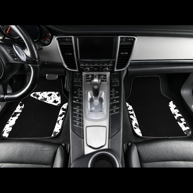 CAR PASS Waterproof Universal 3 Row Car Floor Mats, Cow Print Car Mats Fit for SUV,Vans,sedans, Trucks,Set of 3 Row Vehicles Car Carpet with Heel Pad and Nibs Backing, Cute Women Girly (Black White)