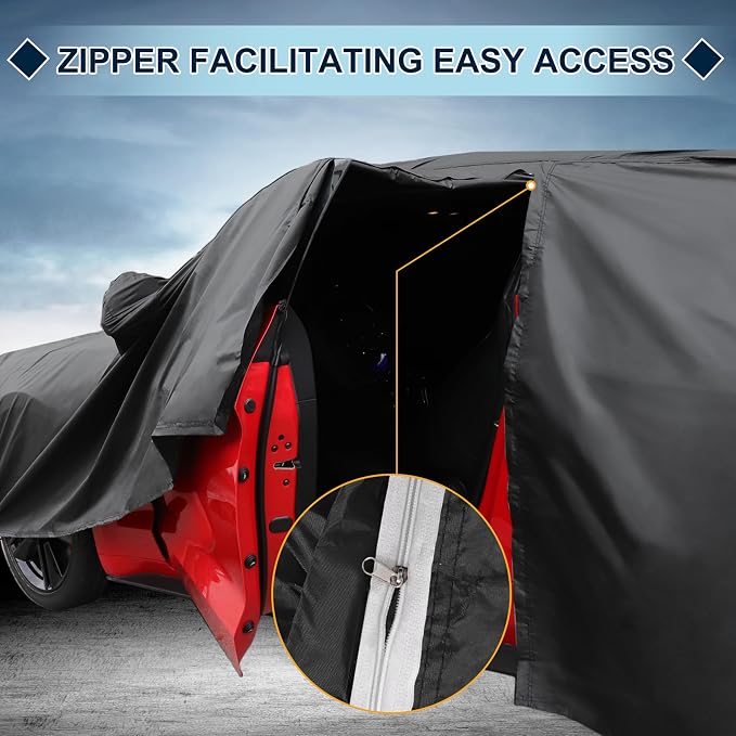Black Heavy Duty Waterproof Car Cover for Sedan 201"-207" - All-Weather UV Protected Outdoor Full Exterior Cover with Sun/Snow/Rain Resistance