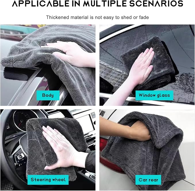 Microfiber Towels for Cars, 15.7"x15.7" 1200 GSM Ultra Thick Soft Car Detailing Drying Towel, Super Absorbent Double Twisted Loop Cloth Cleaning Towel for Car Truck SUV