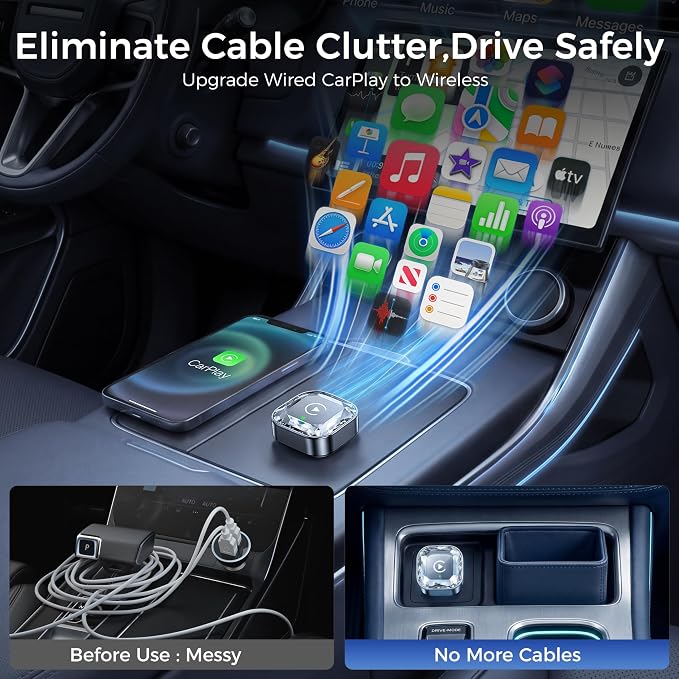 Wireless CarPlay& Android Auto Adapter, Plug in Once Go Wireless Forever | REZYZEN 2026 2in1 Wireless Adapter for iPhone& Android, Fast Heat Dissipation, No Delay, USB A/USB-C Port,