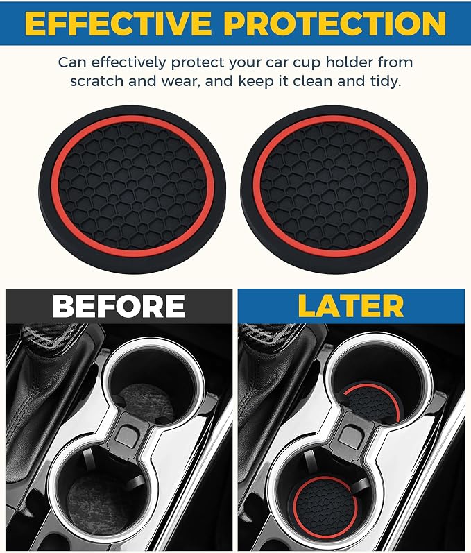 4PCS Car Coasters,Car Accessories Car Cup Coasters,Car Accessories Interior,2.75 Inch Car Coasters for Cup Holders,Universal Non-Slip Car Cup Holder Coaster for Most Vehicle Truck (Black&Red)