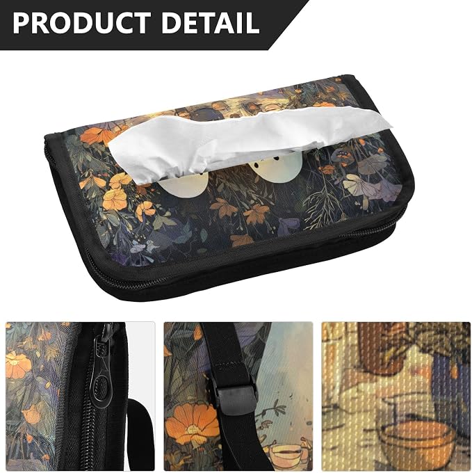 Cute Ghost Plants Car Tissue Holder Durable Napkin Holder Hanging Tissue Holders Case Car Tissues Bag for Sun Visor Seat Back Universal Auto
