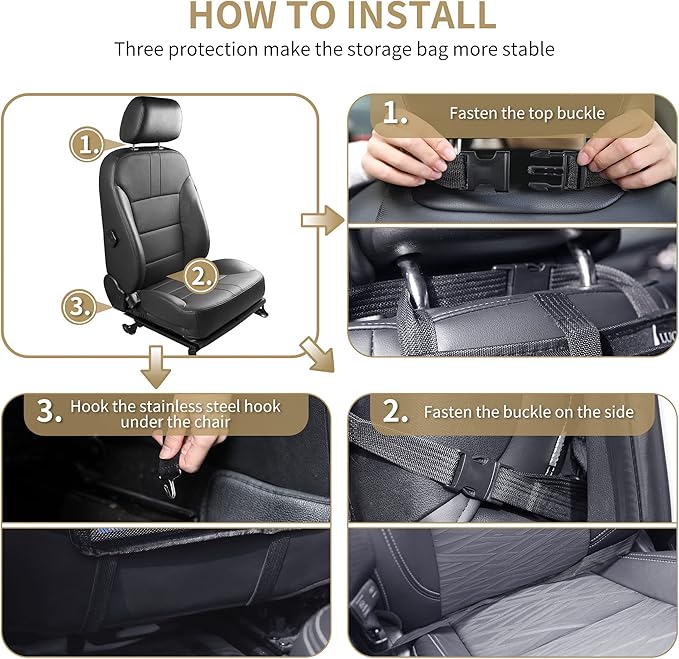 LUCMO Car Backseat Organizer with Foldable Tablet Holder, Black | 6 Storage Pockets,Foldable Food Tray,Protectors Kick Mats,Travel Accessories,Seat Cover,Road Trip Essentials
