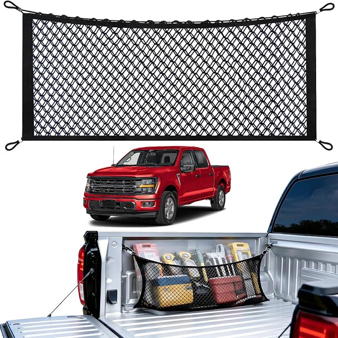 Upgraded Side Cargo Net for Ford F150 2015-2026, Tailgate-Free Side Access | Double Layer Truck Bed Cargo Net, Heavy Duty Cargo Organizer Storage Nets, Tool-Free Install for Campings& Daily use