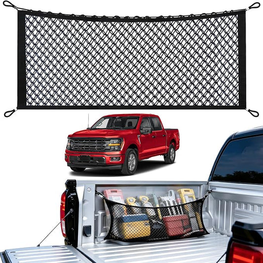 Upgraded Side Cargo Net for Ford F150 2015-2026, Tailgate-Free Side Access | Double Layer Truck Bed Cargo Net, Heavy Duty Cargo Organizer Storage Nets, Tool-Free Install for Campings& Daily use