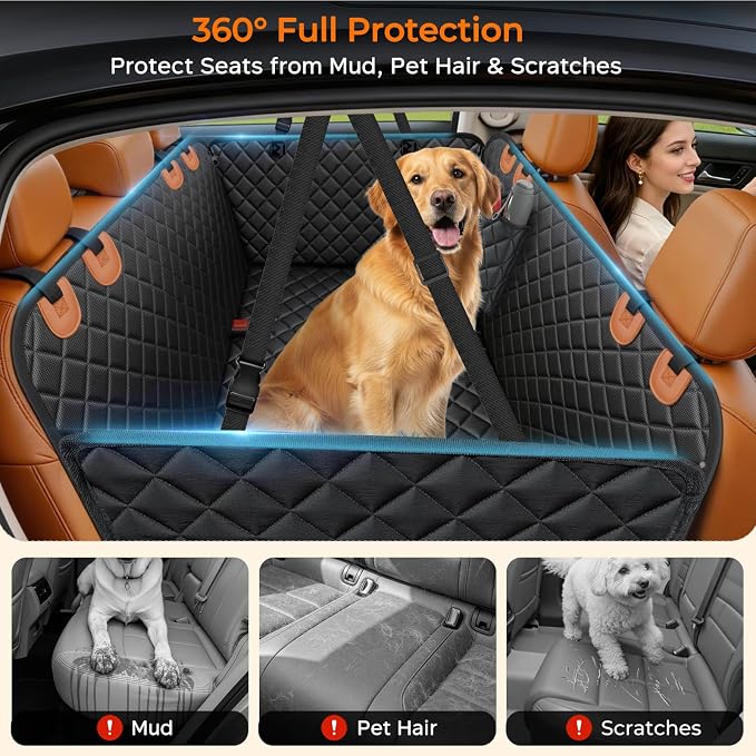 URPOWER Dog Car Seat Cover for Pets 100% Waterproof Seat Cover Hammock 600D Heavy Duty Scratch Proof Nonslip Durable Soft Back Seat Covers for Full Size Trucks