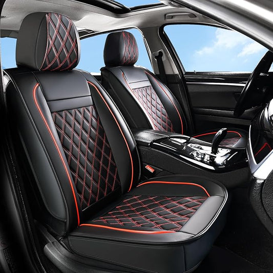 Huidasource Car Seat Cover Universal Fit for Most Cars, Vans,Trucks,SUVs, Seat Covers Nappa Faux Leather, Car Seat Covers Protector Front ＆ Split Bench Rear Velcro Adjustment (Full Set/Black&Red)