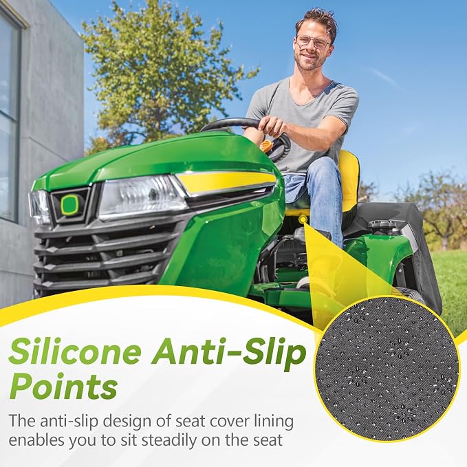 Lawn Mower Seat Cover for John Deere LP92334 Riding Mower, Fits 14“ - 16'' Seats, Weatherproof 600D Oxford Fabric Tractor Seat Cover, Large