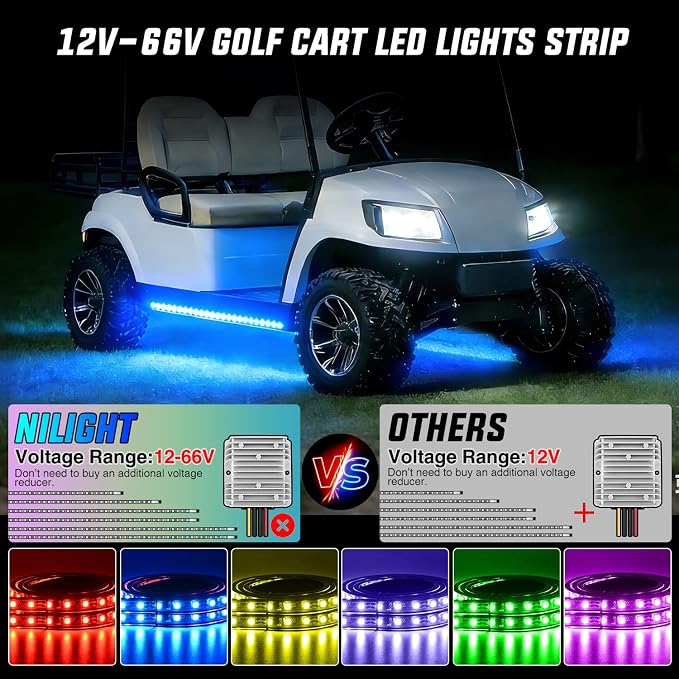 Nilight 2PCS Golf Cart Underbody Lights Kit RGB Multi-Mode LED Neon Accent Lighting Lamp APP Remote Control Sound Active Music Sync IP67 Waterproof 12V-66V for EZGO Yamaha Club Car