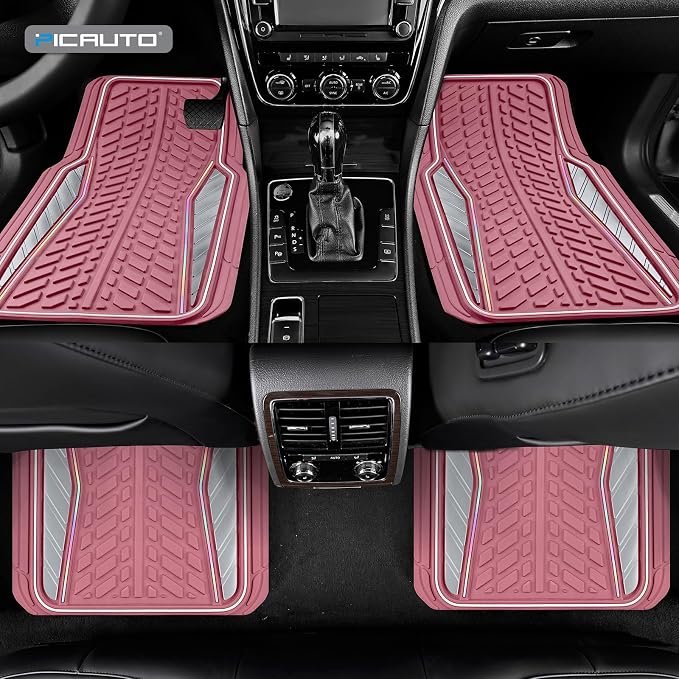 PIC AUTO All Pink Car Floor Mats, Aluminum-Molded with Full-Circle Iridescent Inlay Strip Car Mats, Universal-Fit Rubber Mats for Cars, Trucks & SUVs, All-Weather, Non-Slip, Easy-to-Clean Interior Mat