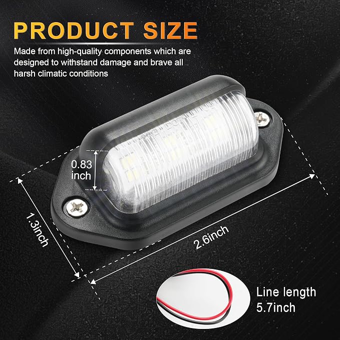 LivTee Waterproof 12V License Plate LED Light, for RV Camper Truck SUV Trailer Van, Step Courtesy & Cargo Lights, Xenon White (2PCS)