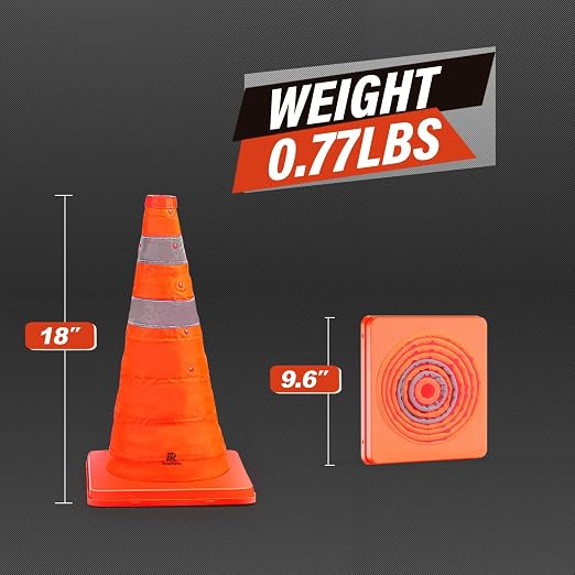 RoadHero 18 Inch 8 Pack Collapsible Traffic Safety Cones, Multi Purpose Pop-up Cones with Reflective Collar for Road Safety, Orange Cones for Driving Training, Parking Lots