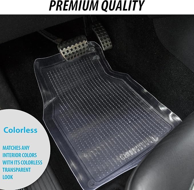 ZONETECH All Weather Full Rubber Clear Car Interior Floor Mats – 4-Piece Set Clear Heavy Duty Car Interior Floor Mats (2 Pack)