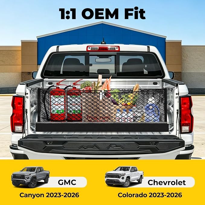 Zoned Storage 3-Layer Cargo Net for Chevrolet Colorado&GMC Canyon 2023-2026 | Truck Bed Net with Zipper Bag, Heavy Duty Cargo Organizer Storage Nets,Tool-Free Install for Campings& Daily Use