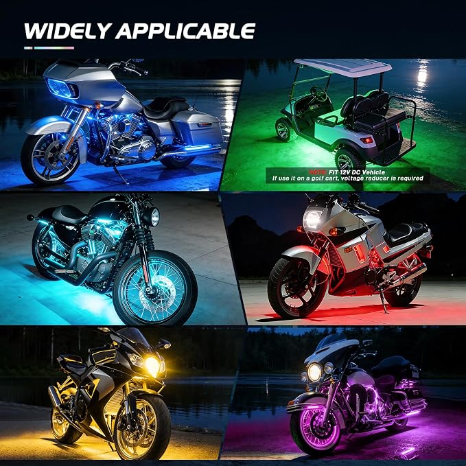 Nilight - TL-35 12PCS Motorcycle RGB Led Light Kit Waterproof Multi-Color Atmosphere Lights Lamp with Dual RF Wireless Remote Controllers for Harley Davidson Honda Kawasaki Suzuki, 2 Years Warranty