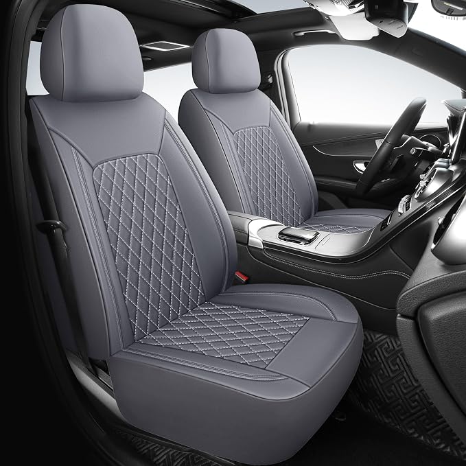 HChengkikz Faux Leather Front Car Seat Covers, 2 Pack Seat Protectors | Easy to Install Auto Interior Accessories Universal Fit for Sedans, SUVs, Trucks, Vans