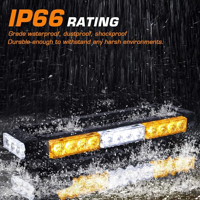 LINKITOM LED Strobe Flashing Light Bar -Double Side 30 LED High Intensity Emergency Hazard Warning Lighting Bar/Beacon/with Magnetic for Vehicle Trucks Roof Safety (Amber&White)