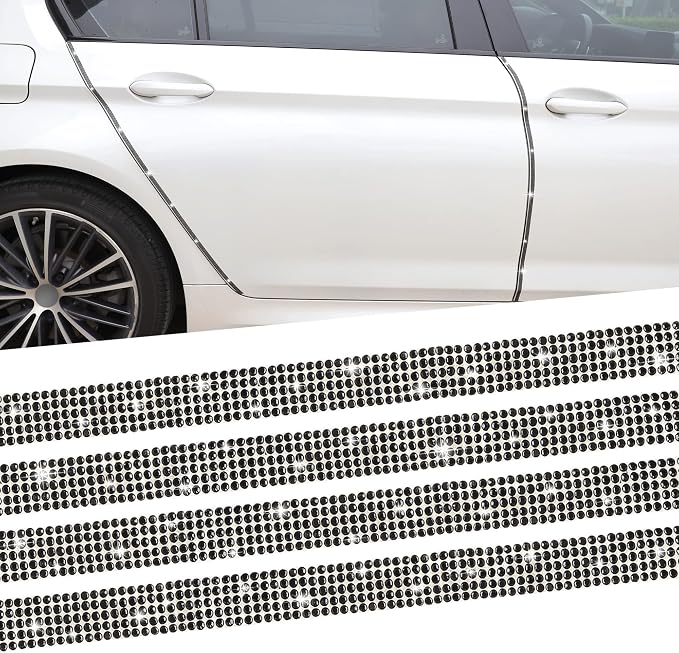 TOMALL Bling Car Door Guard Crash Bumper Crystal Anti-Scratch Strip Sticker Crystals Car Door Bumper Protector Accessory DIY for Interior and Exterior Decoration Styling Accessories Black