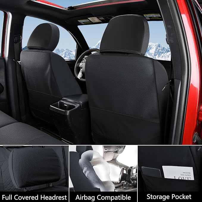 Truckiipa 2 Front Tacoma Seat Covers Leather Car Seat Covers Waterproof Truck Seat Cushion Protector Covers Fit for 2016-2023 Toyota Tacoma Double Crew Cab, Front Pair, Black