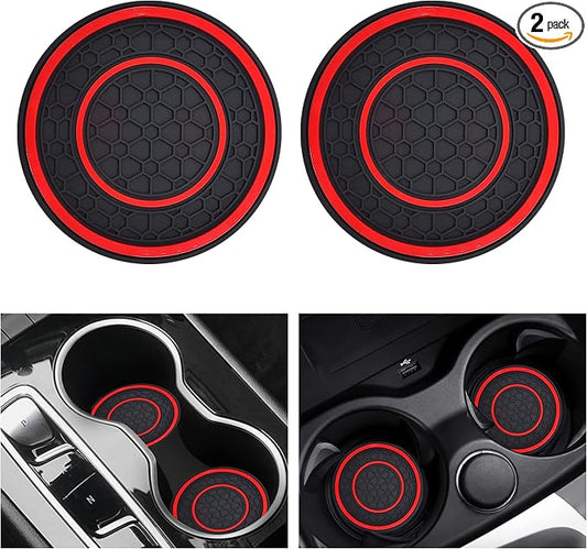 2 PCS Car Cup Holder Coaster,Car Coasters Cup Mats,2.75 Inch Universal Car Cup Coasters,Non-Slip Anti Dust Mats Cup Holder Insert Coaster, Suitable for Most Car Interior (Red)