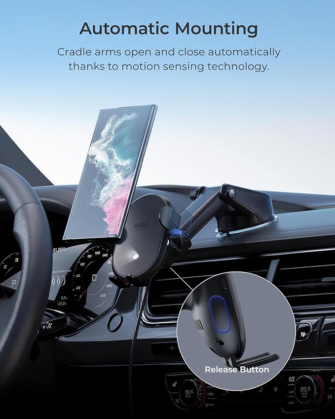 iOttie Auto Sense 2 Dash & Windshield Car Phone Holder with Qi Wireless Charging – Auto Clamping Phone Mount & Charger for iPhone, Google Pixel, Samsung Galaxy, Huawei, LG (Adapter Not Included)