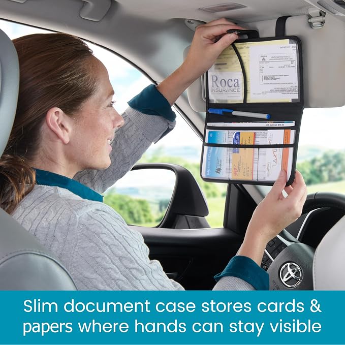 High Road Car Visor Organizer and Registration and Insurance Card Holder | Faux Leather Visor Document Holder With 6 Clear Pockets for Receipts, Registration Paperwork and Insurance Cards